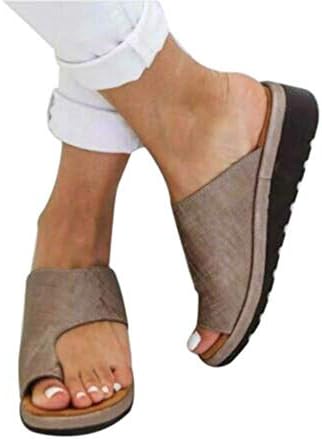 Zooarts Women PU Leather Shoes Platform Bunion Sandals Orthopedic Premium Toe Corrector Sandals (39, Khaki)