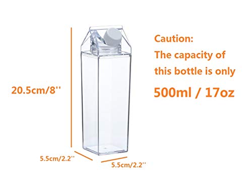 Carton Water Bottle Clear Transparent Drinking Cup Reusable Creative Eco Leakproof Bottles + 2 Silicone Straw (A - Clear 1)