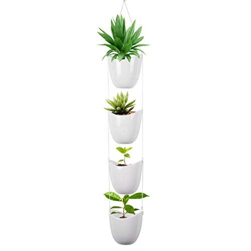 GAQUNH Ceramics Plant Hanger Indoor Pot Wall Art Outdoor Hanging Plant Holder Hanging Planter Stand Flower Pots for Decorations Great for Succulent Plants, Air Plant, Mini Cactus,White，4 Pack
