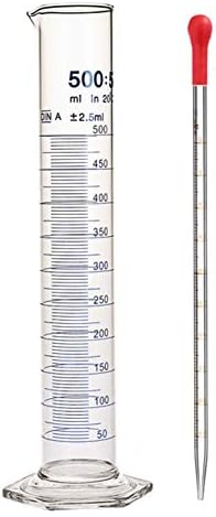 Thick Glass Graduated Cylinder Measuring Liquid Lab Hexagon Base Cylinders Come with Glass Dropper (Glass, 500ML)