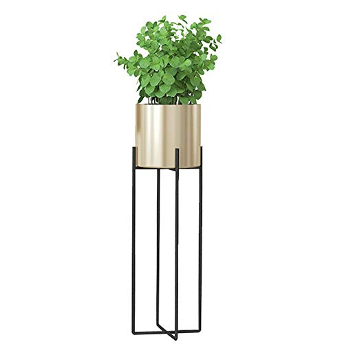 JOANNA’S HOME 2 in 1 Plant Stand Set Home Decor Tall Indoor Plant Stand with Planter Pot Modern Metal Floor Flower Stands for Living Room Bedroom Display Window Porch – Golden