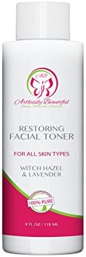 Artlessly Beautiful Organic Facial Toner with Witch Hazel, Vitamin C, Coconut Oil, Jojoba Oil, Green Tea and Lavender Oil. 100% Pure All Natural Face Toner, 4oz