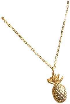 Tropical Paradise' Striking Pineapple Necklace or Earrings (as chosen) Inlaid with Natural Abalone Paua Shell or AAA CZ Rhodium Plated Jewellery Gift Boxed (Gold Filled 3D Pineapple Necklace)