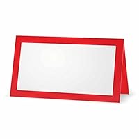 Red Place Cards - Flat or Tent - 10 or 50 Pack - White Blank Front with Solid Color Border - Placement Table Name Seating Stationery Party Supplies - Occasion or Dinner Event (50, Tent Style)