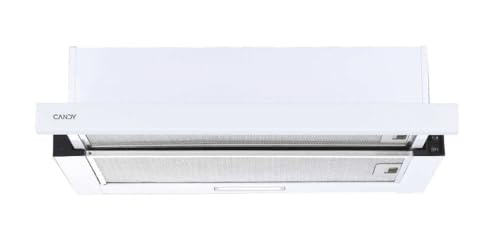 Candy CBT625/2W/1, telescopische afzuigkap, 60 cm, 2 vermogensniveaus, 332,1 M3/H, koolfilter, aluminium paneel, anti-vetcoating, LED-verlichting, 64 dB, roestvrij staal