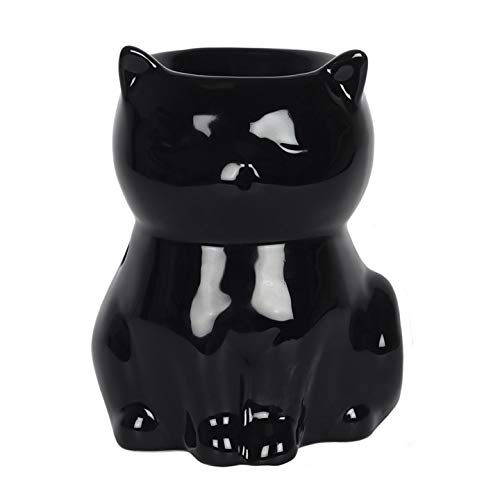 Small Black Ceramic Cat Shaped Oil Burner 9x12x8.5cm