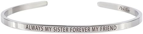 Pink Box 3mm Solid Stainless Steel Cuff Bracelet - Always My Sister Forever My Friend