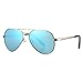 COASION Polarized Aviator Sunglasses for Juniors Small Face Women Men Vintage UV400 Protection Shades(Silver Frame/Blue Mirrored Lens,52mm)