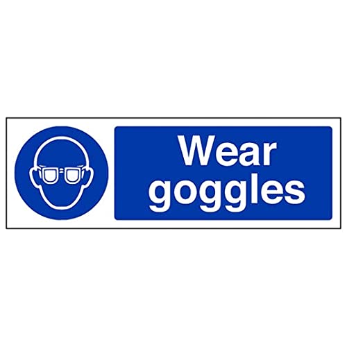 V Safety Mandatory PPE - Wear Goggles - 450 x 150 mm Safety Sign — image 1
