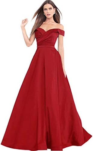 Women's A Line Off The Shoulder Drapped Satin Prom Dress Long Formal Evening Gown