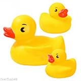 Rubber Ducky Bath Toy Party Favor Set of (3) ~ 1 Large & 2 Small Yellow Ducks