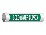 Cold Water Supply (White Legend On Green Background) Pipe Label Decal, 8x2 in. 5-Pack Vinyl for Pipe Markers by ComplianceSigns