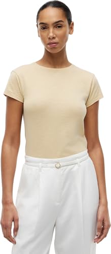 T-Shirt Co Slub Slim SS WW0WW48702 pour Femme, Beige, Taille M