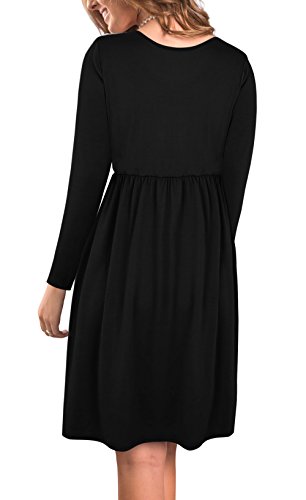 Twippo Women's Long Sleeve Casual Tunic T-Shirt Dresses Autumn Black L - Thumbnail 2