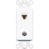 RiteAV - Cat6 Coax Port Wall Plate Decorative (Rocker) White