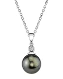 THE PEARL SOURCE 14k Gold Round Black Tahitian South Sea Cultured Pearl & Diamond Michelle Pendant Necklace for Women