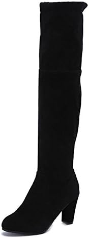 Vinhoo Women's Casual Over The Knee Boots Fashion Side Zipper Suede Boots size 9.5 (Black)