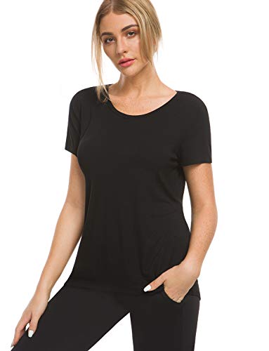 image for Bamans Cross Back Workout Shirts for Women - Yoga t-Shirts Activewear 