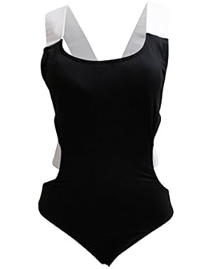 Womens Strappy Back One Piece Swimsuit Black L