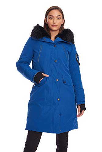 Alpine North Womens Vegan Down Long Parka Winter Jacket, Cobalt, M
