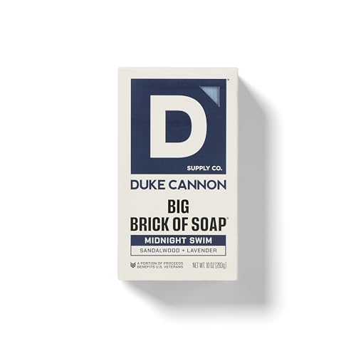 DUKE CANNON MIDNIGHT SWIM BIG BRICK OF SOAP – SANDALWOOD + LAVENDER SCENT, 10 OZ. – LARGE TRIPLE-MILLED BAR SOAP FOR MEN, LONG-LASTING, MOISTURIZING WITH NATURAL OILS, SUPPORTS U.S. VETERANS