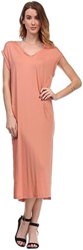 Le More Women's Victoria Viscose V-neck Loose Fit Comfy Dress Large Dusty Coral