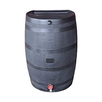 RTS Home Accents 50-Gallon ECO Rain Water Collection Barrel, Made with 100% Recycled Plastic and Plastic Spigot, Black