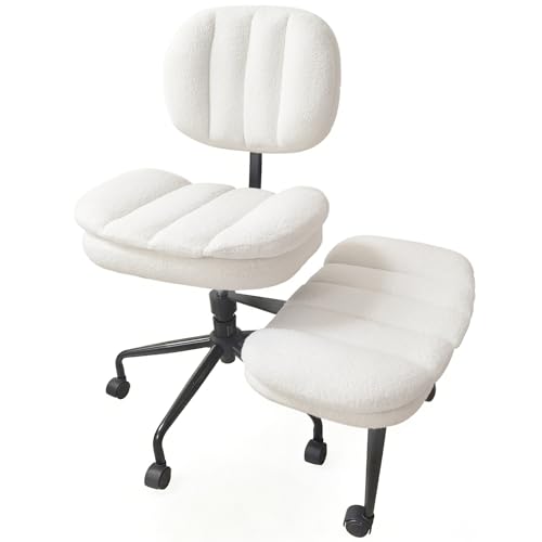 DIDAINT Cross Chair with Wheels, Ergonomic Armchair with Crossed Legs, Wide Seat Faux Sheep Fur, 360° Swivel and Height Adjustable, Ideal for Meditation, Yoga, Office, ADHD