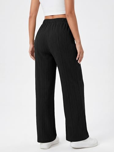 UDILEO Women's Lightweight Summer Trousers Loose Elegant Comfortable Solid Color Drawstring Pockets