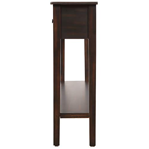 60 inch Long Sofa Console Table,JULYFOX 10 inch Slim Hallway Table with Storage Drawers and Shelf Solid Wood Rustic Entryway Table Heavy Duty for Living Room Office Bar-Black