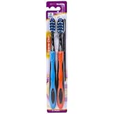 Quality Choice Medium Bristle Toothbrushes 2 Pack. Ergonomic Comfort Grip Handles, Compact Head Design for Hard to Reach Areas, Gentle Yet Effective Oral Care and Plaque Removal for Adults and Teens