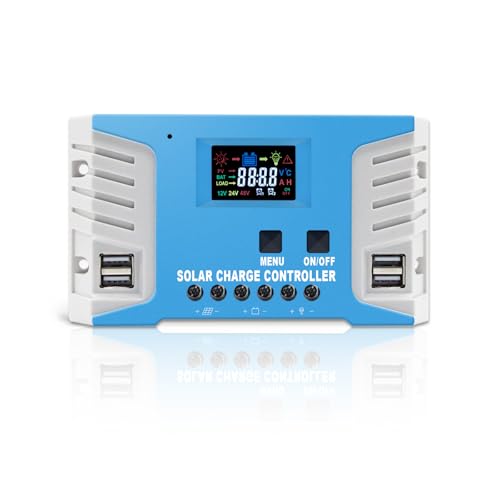 Photo 1 of 30A Solar Charge Controller, PWM Solar Charge Controller 12V/24V, Compatible with Lead-Acid Batteries, Adjustable LCD Display, Solar Panel Charge Regulator with Dual USB Port