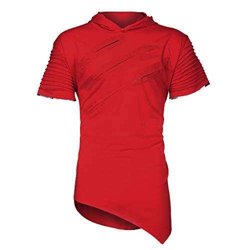Letdown_Men tops Hooded Shirts for Men Short Sleeve Scratch Zipper Pattern Casual Slim Fit T-Shirts Mens Fashion Summer Shirt Red