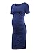 Women's Ruched Maternity Bodycon Dress Mama Causual Short Sleeve Wrap Dresses Navy L