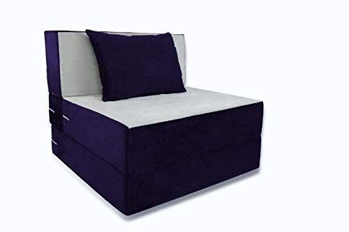 Folding Bed Duo Single Sofa With Cushion Dark Blue And Creamy