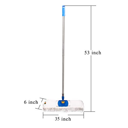 YCUTE Commercial Heavy Duty Dust Mop Cotton with 53" Stainless Steel Threaded Long Handle and Metal Frame - 35" X 6" Wide Cotton Mop Head - 360 Degree Spinning - Thumbnail 4