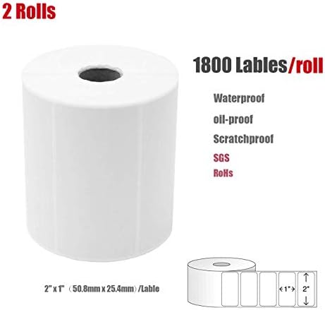 Address Labels, 2"x1" 1800 Pcs/roll Labels Direct Thermal Blank Shipping Label Thermal Label Bar Code Shipping Labels UPC FBA Sticker for Zebra Rollo Desktop Printer (2 Rolls)