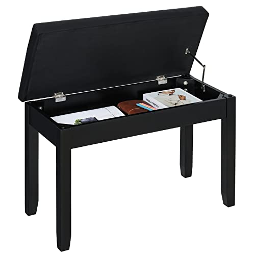Duet Piano Bench With Storage - Solid Wood, Padded Tufted Cushion, Bookcase Stool For 2 People (Brown)
