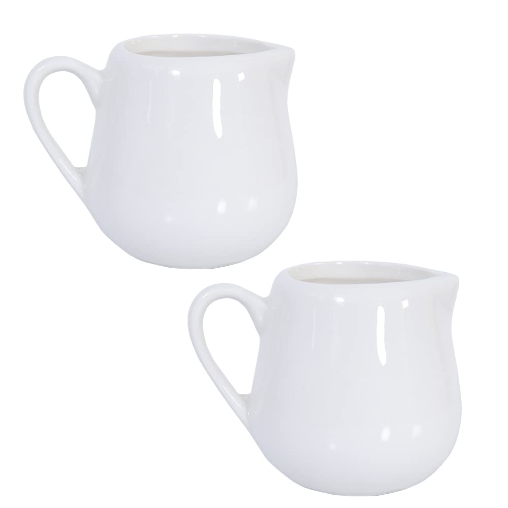 2 PCS 50ml Small White Ceramic Milk Jug Kitchen Pouring Coffee Cream Sauce Cup with Handle By +ing