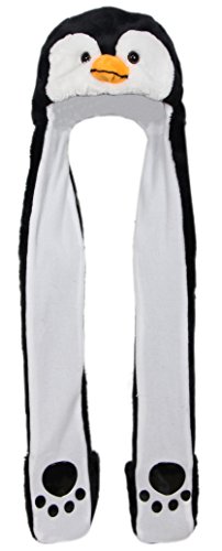 BiotertiPlush Novelty Animal Hat 3 in 1 Beanie with Long Paw Scarf, Mitten Combo