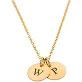 HotMixCold Customized FIVE Small Initial Circle Disc Pendant Necklace, Family, Sister, Mother, Couple Jewelry, Gift for Her