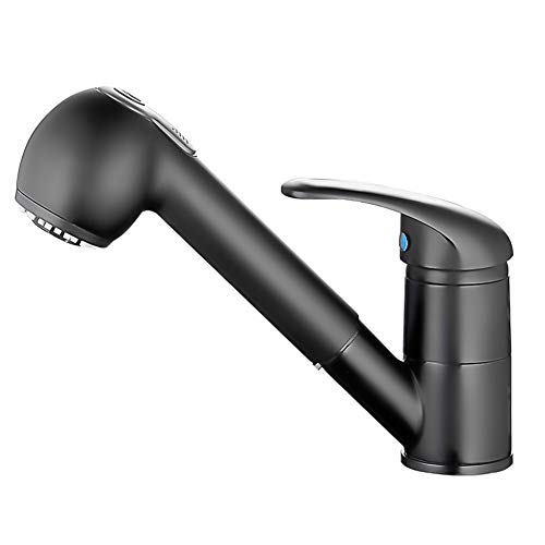 FRMARCH Commercial Single Handle Kitchen Faucets with Pull Down Sprayer,High Arch Brushed Nickel Hot & Cold Water Kitchen Laundry Utility Sink Faucet With Two-function Nozzle- Black