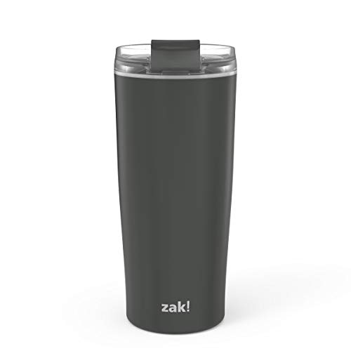 Zak Designs Aberdeen Stainless Steel Double Wall Vacuum Insulated Tumbler with Leak Proof Flip Lid that Locks in Place, and Fits in Most Car Cup Holders (20oz, Charcoal, 18/8, BPA Free)
