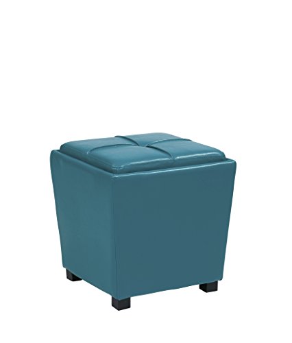 Office Star Metro Vinyl 2-Piece Storage Ottoman Nesting Cube Set with Dark Espresso Finished Feet, Blue - Thumbnail 2