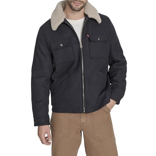 Levi's Men's Wool Blend Depot Jacket with Sherpa Collar, Navy, Large