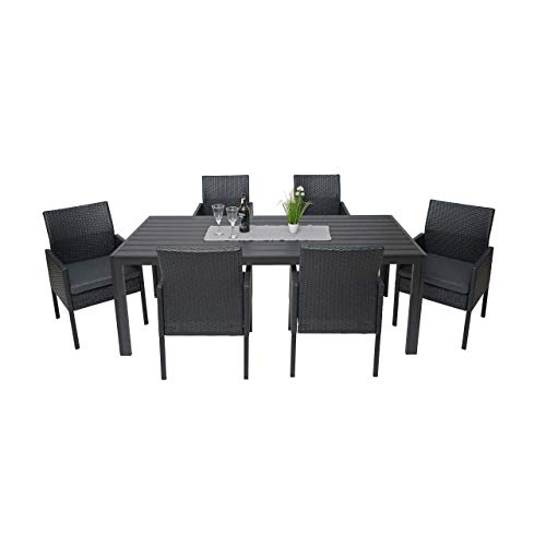 Mendler Gartengarnitur HWC-G12, Sitzgruppe Lounge-Set, Poly-Rattan 200x90cm - schwarz, Kissen dunkelgrau – Bild 3