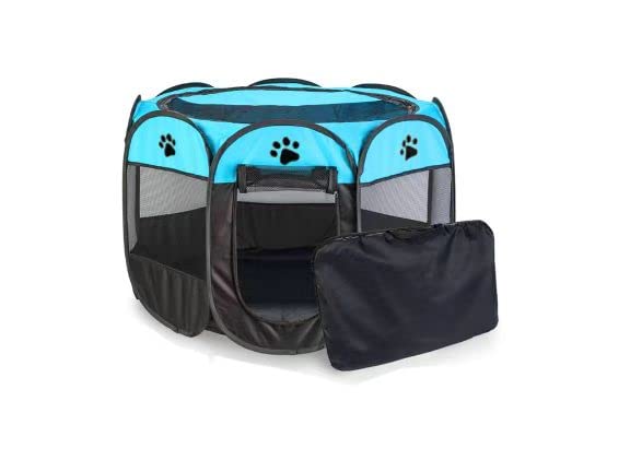 Wiiguda@ Playpen for Pets Foldable House Tent Fence Portable Waterproof for Dogs Cats with Storage Bag Blue Size L: 91X91X58cm.