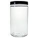 JUVITUS 32 oz Clear PET Plastic (BPA Free) Large Refillable Empty Jar (6 pack, Black Smooth LId)