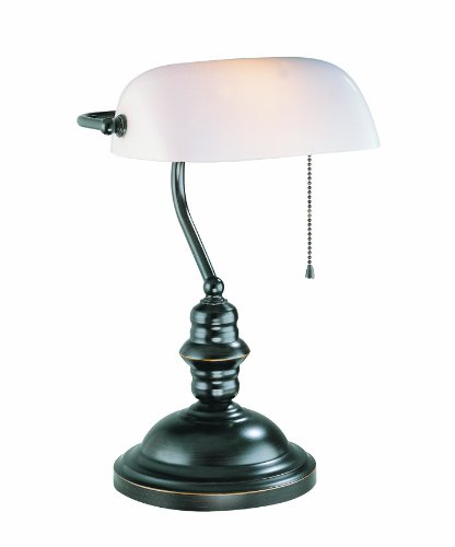 Lite Source LS-224D/BRZ Banker's Lamp, Dark Bronze with Frost Glass Shade