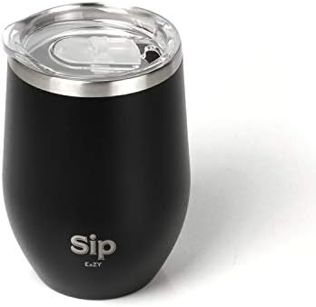 Black Double Walled 18/8 StSteel Insulated Cup, Easy Slider Lid 12oz- Keeps Drinks Hot for up to 6 hrs or Cold for 24 - Coffee, Tea, Beer, Water, Wine - FREE Silicone Straw & Cleaning Brush